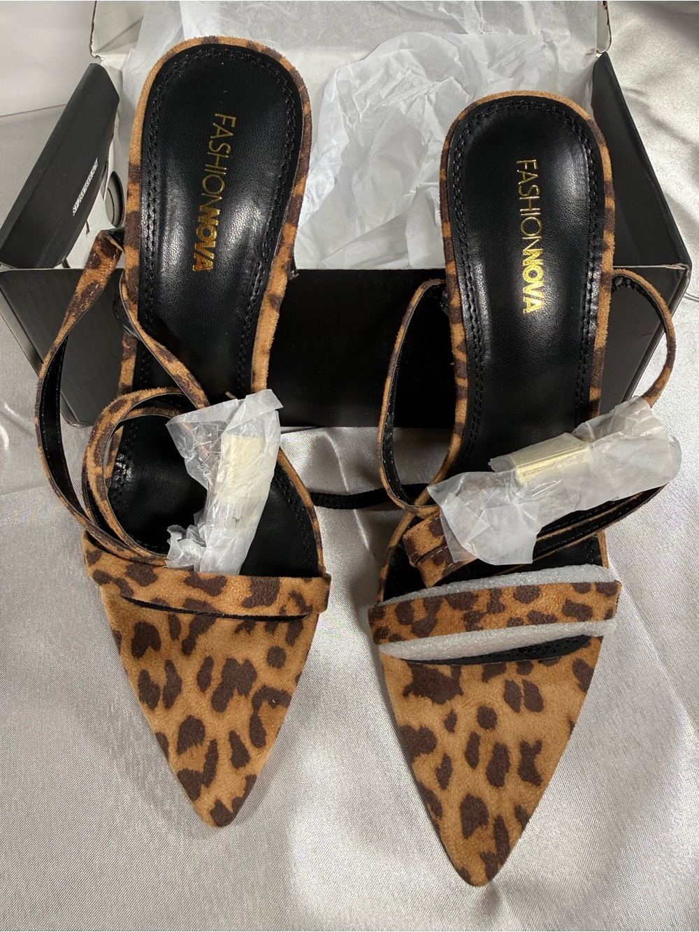Fashion Nova Leopard Print Pointed Toe Strappy Heels - Brown/Black